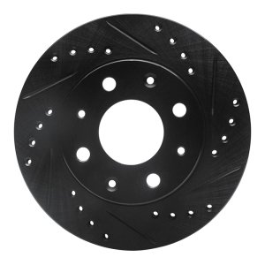 Honda CRX Brake Rotor (1) - Front Right - R1 Concepts - Drilled & Slotted - Black - `84-`06